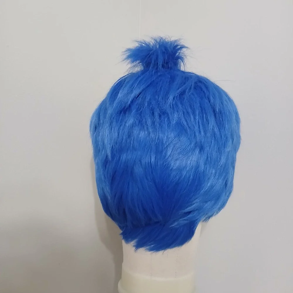 Short‎ Blue Cosplay Wig Layered Synthetic Costume Hair with Top Tuft